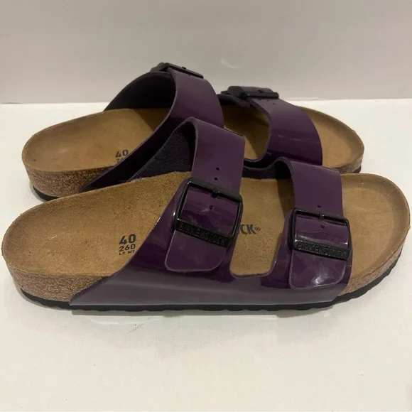 Birkenstock NWB Arizona plum Birko Flor patent regular Sz 9L , M7 - Picture 3 of 7